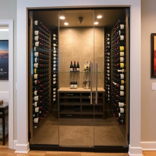 frameless glass wine enclosures lake Orion Michigan,custom wine storage solutions,frameless glass wine racks